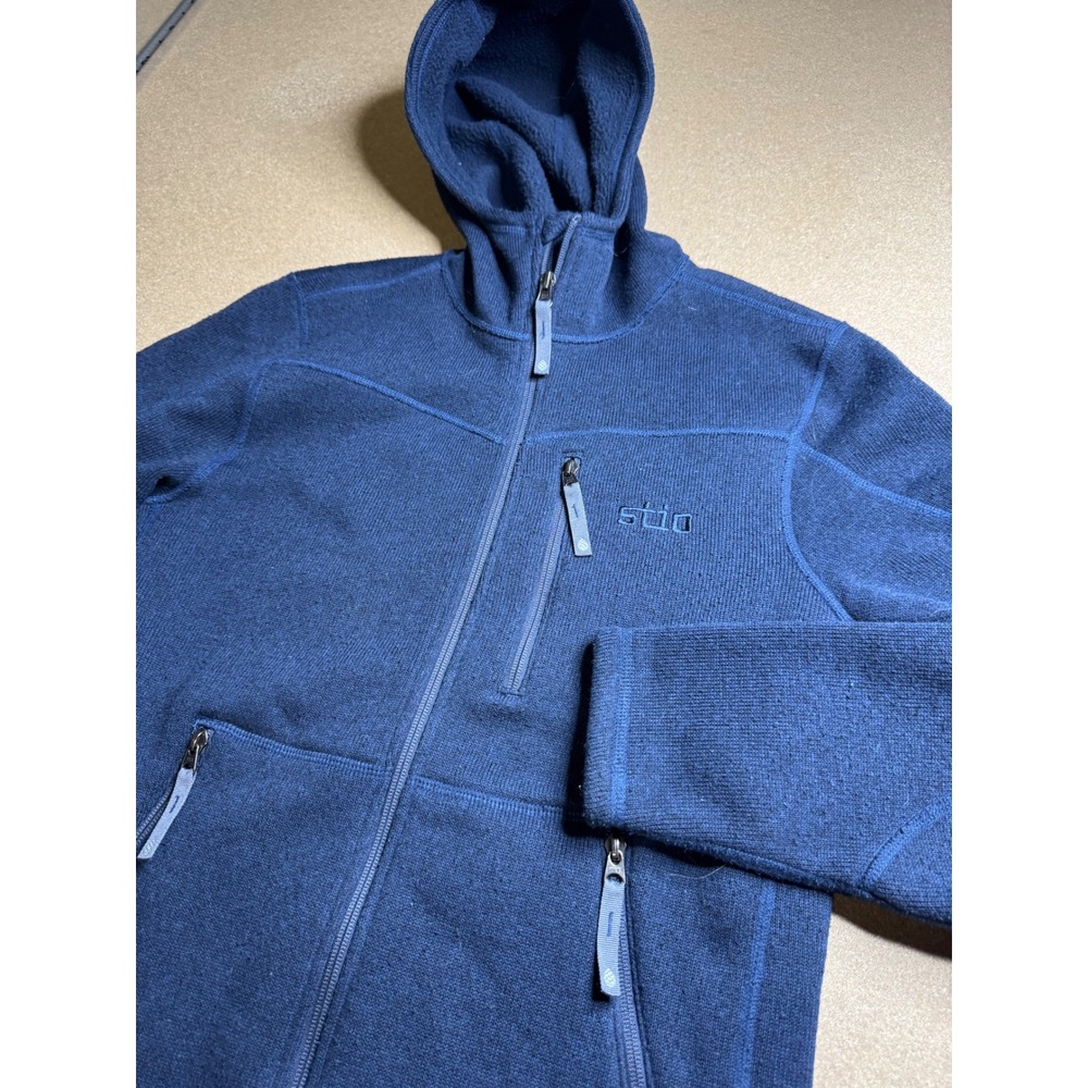 Stio Wilcox Fleece Hoodie Mens Small Blue Full Zip Sweater Knit Jacket Hooded